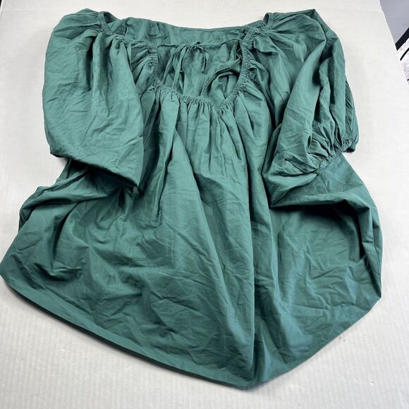 Free People NWT Statement Puff Sleeve Blouse Green Cotton Romantic Cottage Top S - Picture 11 of 12